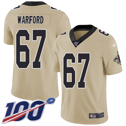 Men New Orleans Saints Limited Gold Larry Warford Jersey NFL Football 67 100th Season Inverted Legend Jersey